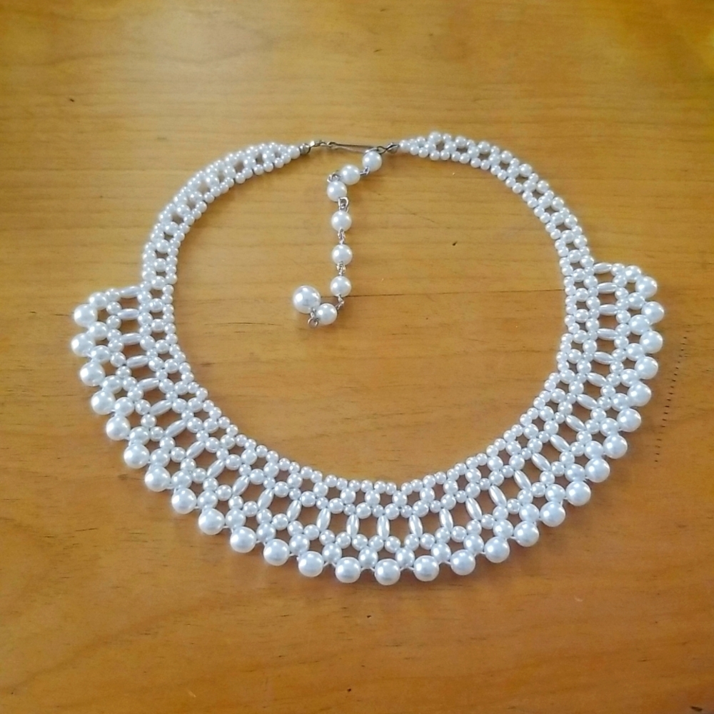 Open Lace Style Color Choker Faux Pearl Costume Necklace